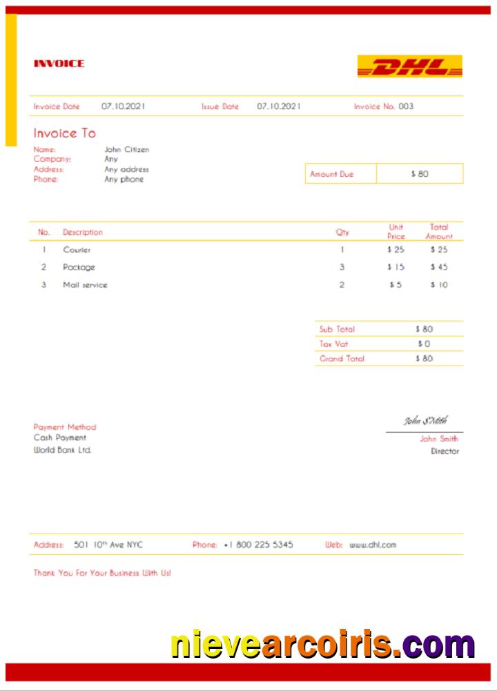 USA DHL invoice